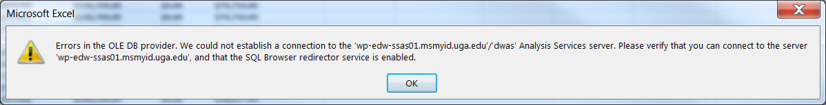 OLE DB error message